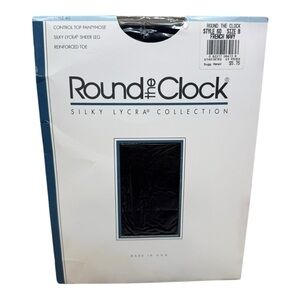 1990 Round The Clock Lycra Sheer Control Top Pantyhose French Navy Size B